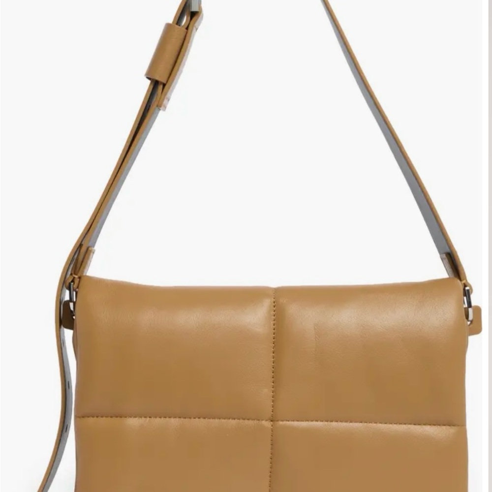 All Saints Tan Leather Shoulder Bag with Quilted Design
